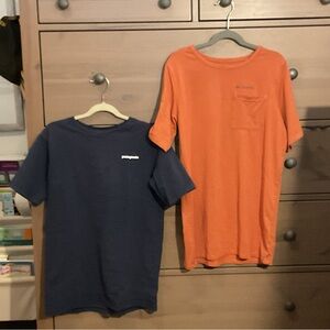Patagonia navy Tee and Colombia orange tee size L